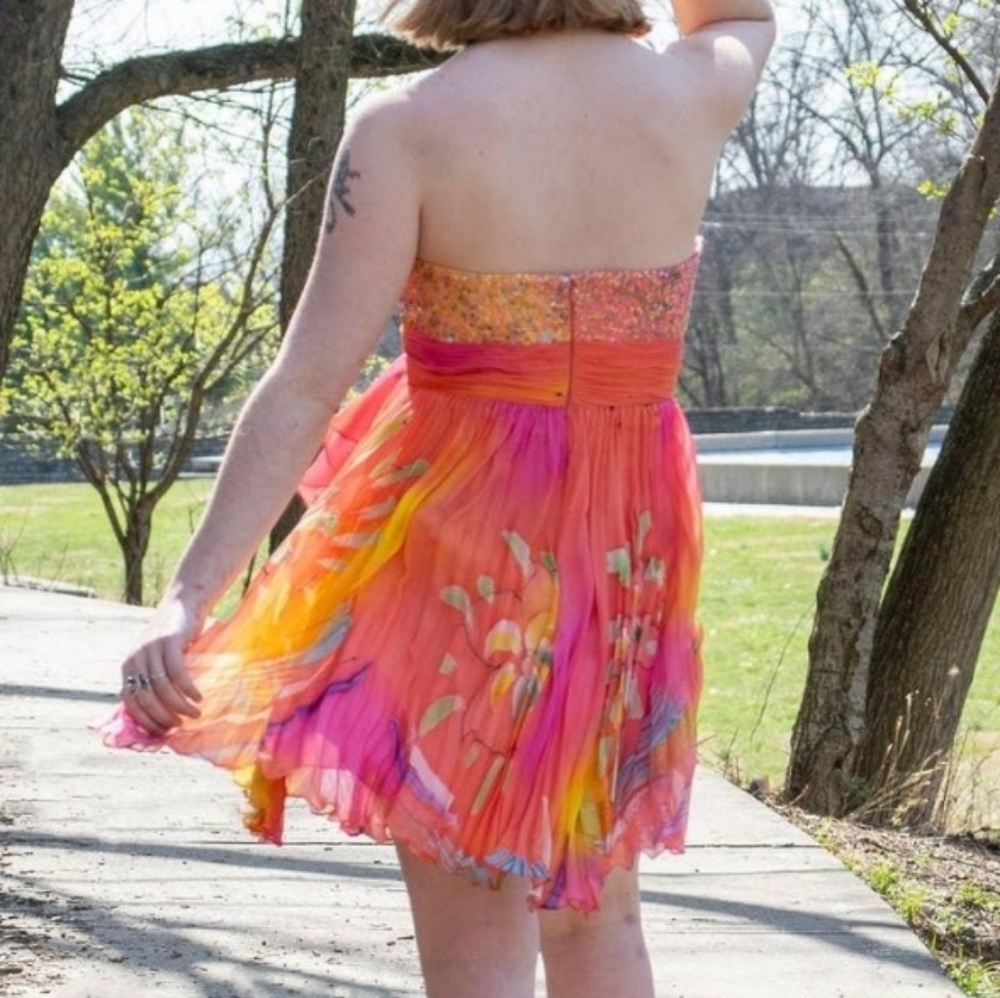 BG Haute Silk Watercolor Sequin Strapless Dress - Picture 3 of 11
